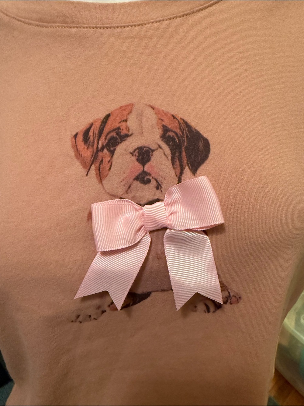 Sugar Moon NWT Dog Graphic Crop Tee Dusty Rose Pink Bow | Size XL - Picture 5 of 6